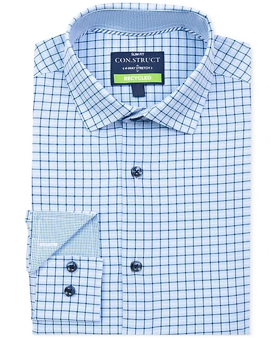 Men's Slim Fit Square Plaid 4-Way Stretch Performance Dress Shirt