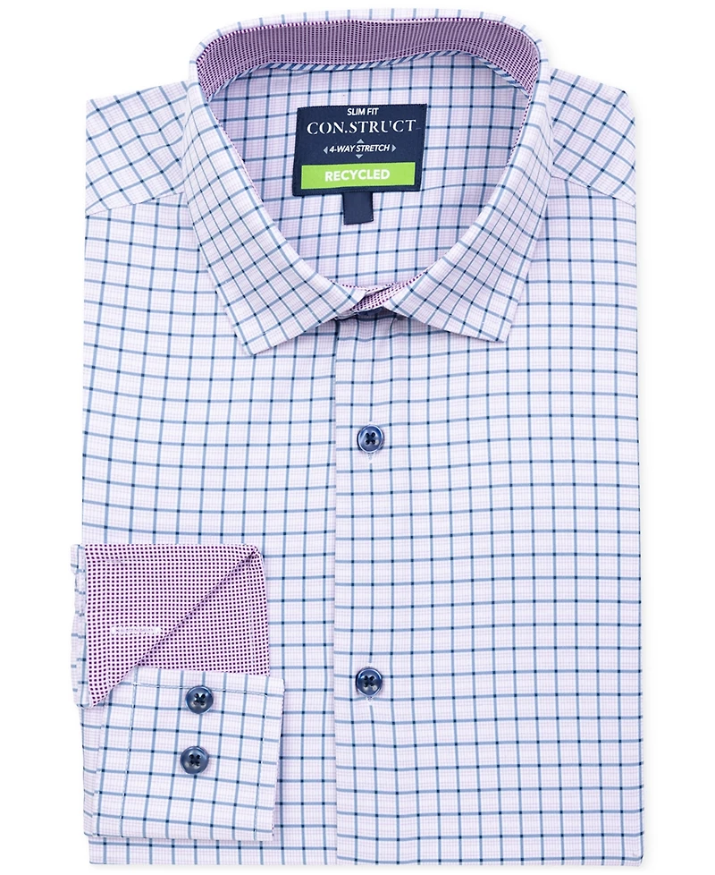 Men's Slim Fit Square Plaid 4-Way Stretch Performance Dress Shirt