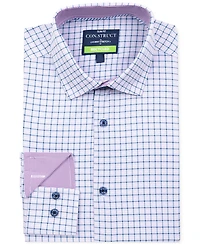 Men's Slim Fit Square Plaid 4-Way Stretch Performance Dress Shirt
