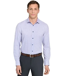 Men's Slim Fit Square Plaid 4-Way Stretch Performance Dress Shirt
