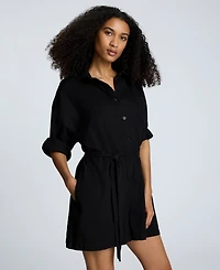 Kenneth Cole Women's Cotton Button-Front Long-Sleeve Romper