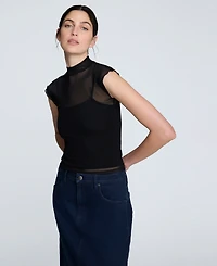 Kenneth Cole Women's Layered Mock Neck Sleeveless Top