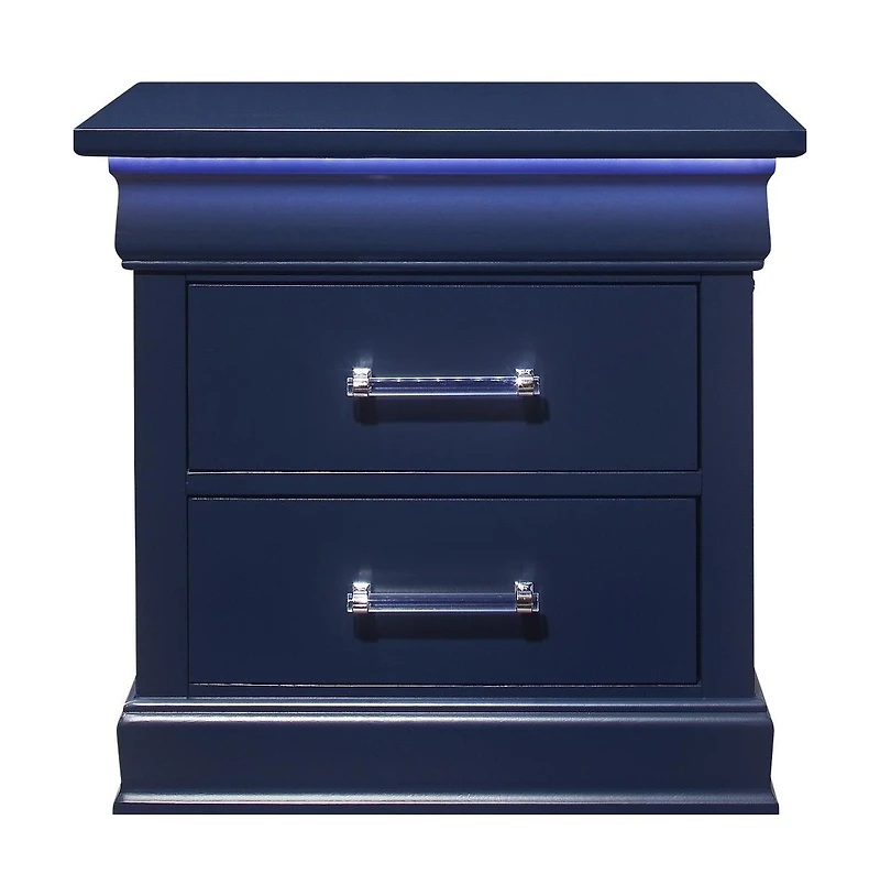 Solid Wood Nightstand with Two Drawers and Built-In Light for Bedroom