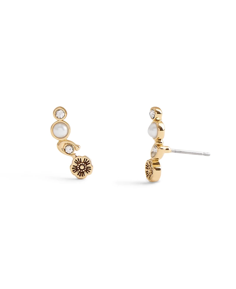 Coach Faux Stone Signature Heritage Cultivated Pearl Crawler Earrings