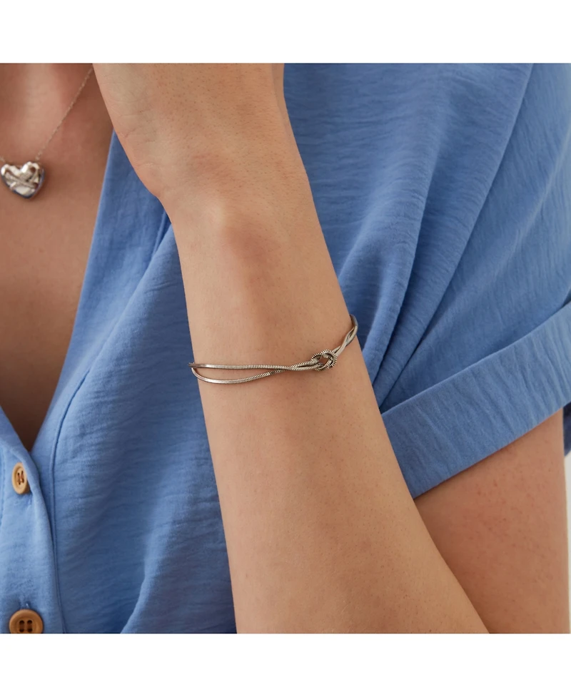 Spero London Sterling Silver Snake Chain Knot Bracelet