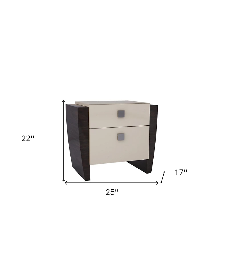 Two-Drawer Mirrored Nightstand with Ample Storage and Wood Construction