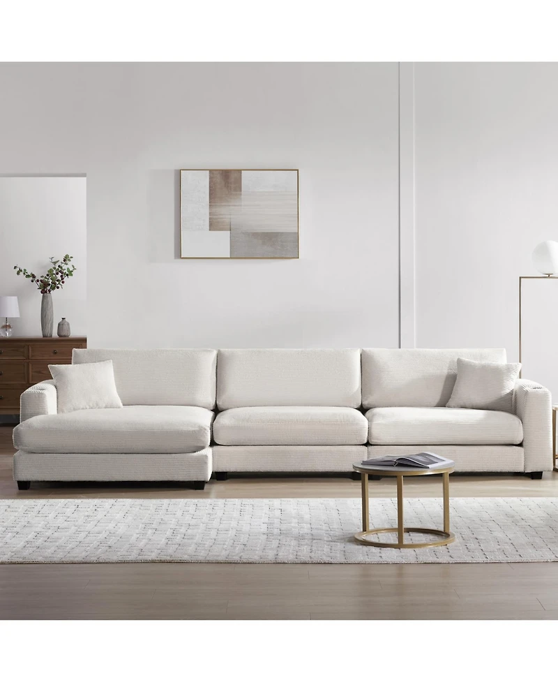 Streamdale Oversized Corduroy Sectional Sofa with Usb Charging & Cup Holders