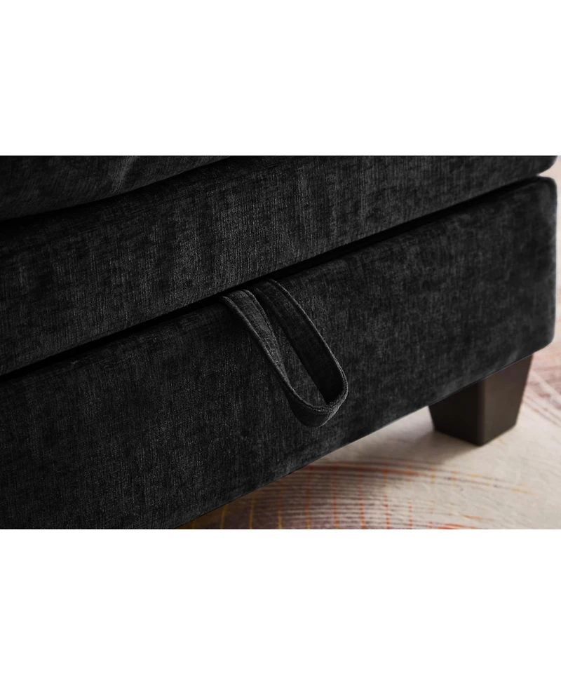 Streamdale 51" Black Chenille Chaise Lounge with Ottoman & Storage