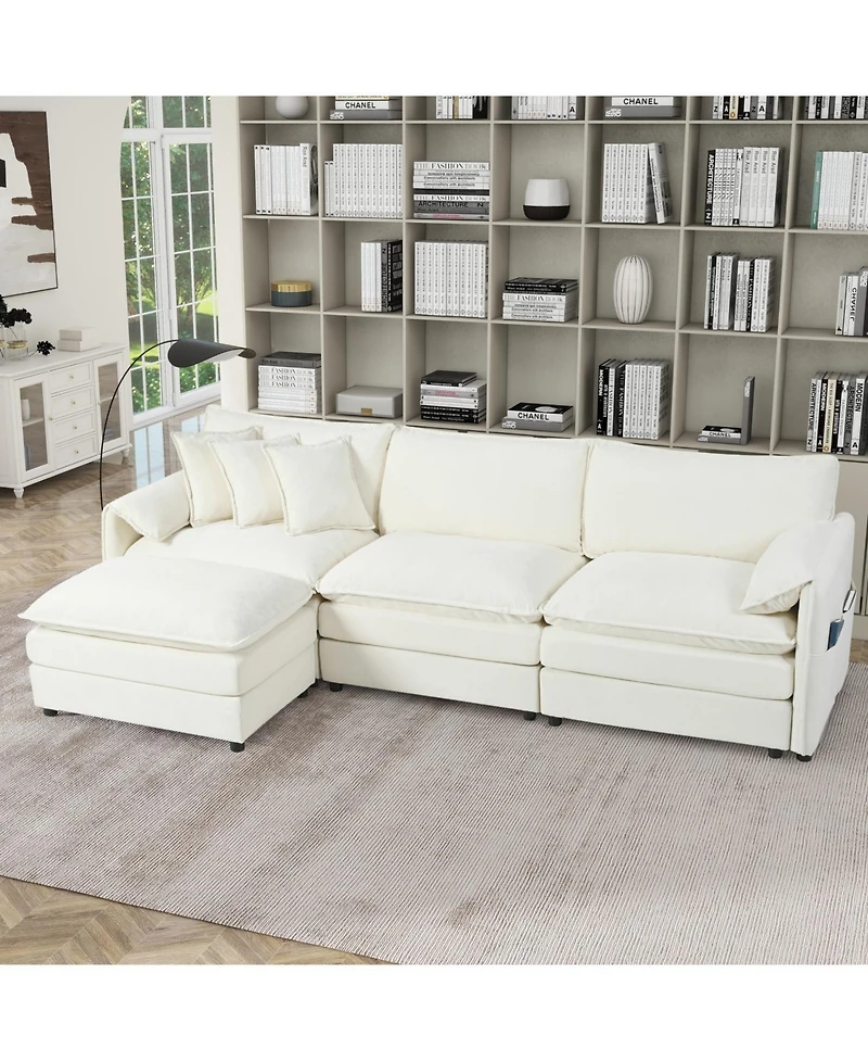 Streamdale Comfy Beige Chenille Modular Sectional Sofa with Ottoman