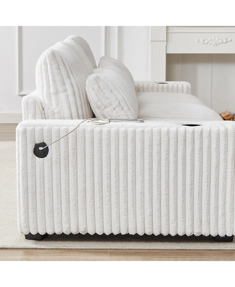 Streamdale 126" Corduroy L-Shaped Sofa w/ Cup Holder, Usb