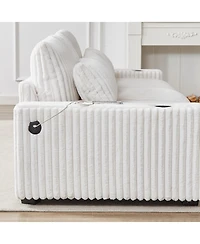 Streamdale 126" Corduroy L-Shaped Sofa w/ Cup Holder, Usb