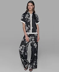 Karl Lagerfeld Paris Petite Short-Sleeve Multi-Print Camp Shirt