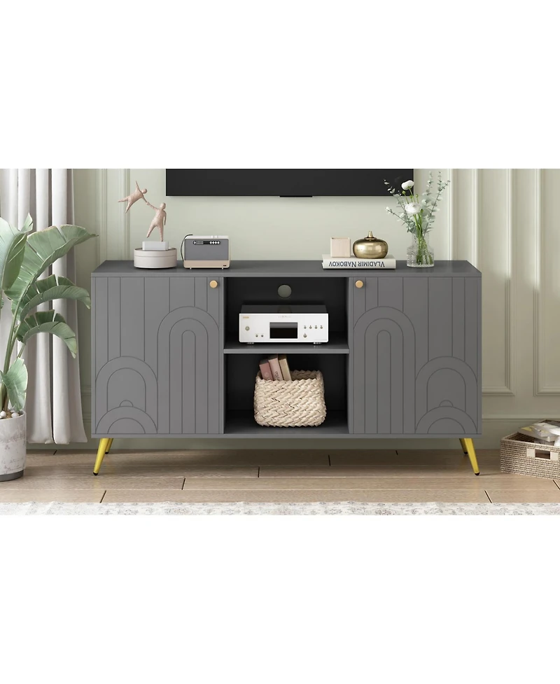 Streamdale Modern Tv Stand with Adjustable Shelf, Metal Legs