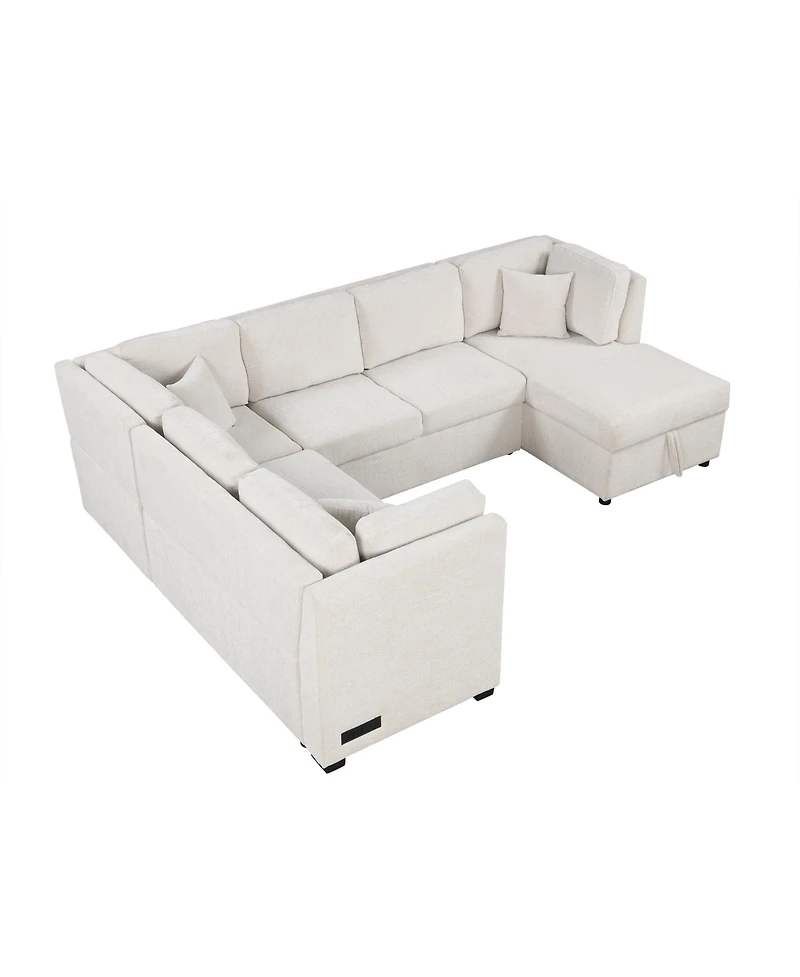 Streamdale Furniture 108" U-Shaped Sectional Sofa Bed with Storage Chaise, Usb Ports & Power Sockets