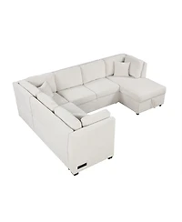 Streamdale Furniture 108" U-Shaped Sectional Sofa Bed with Storage Chaise, Usb Ports & Power Sockets