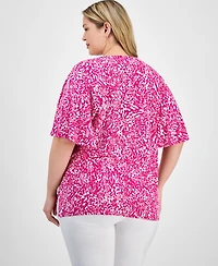Jm Collection Plus Printed Flared-Sleeve V-Neck Top, Exclusively at Macy's