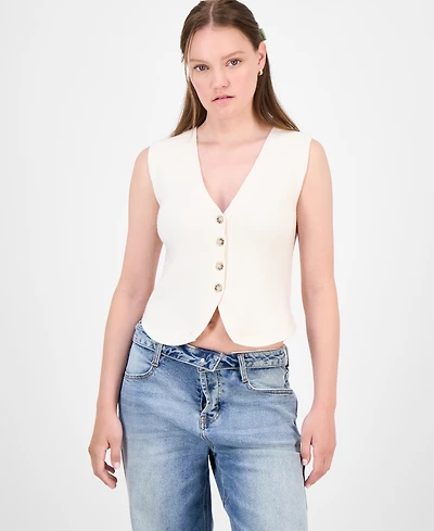 Ultra Flirt Juniors' V-Neck Button-Front Sweater Vest