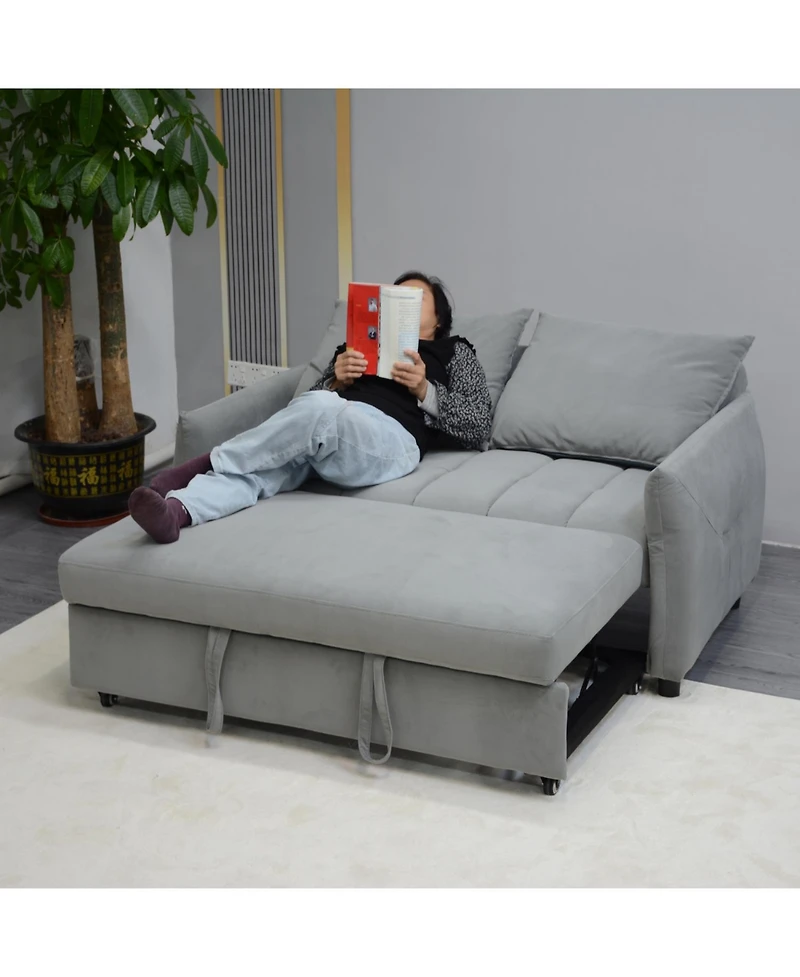 Streamdale Furniture Convertible Velvet Sleeper Sofa Bed, Light Gray