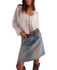 Free People Women's Suzy Raw-Edge-Hem Denim Skirt