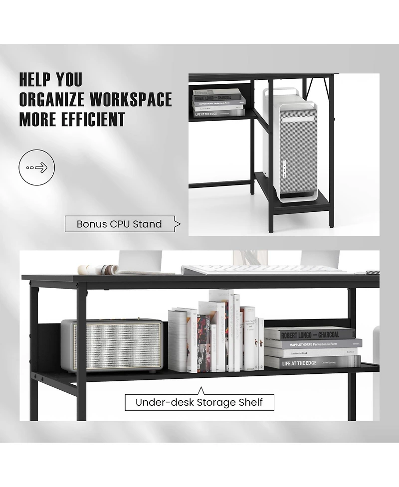 55 Inch Computer Desk with 4 Power Outlets and Cpu Stand