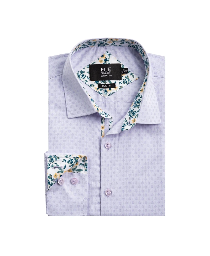 Elie Balleh Big Boys Lavender Slim Fit Jacquard Dot Shirt