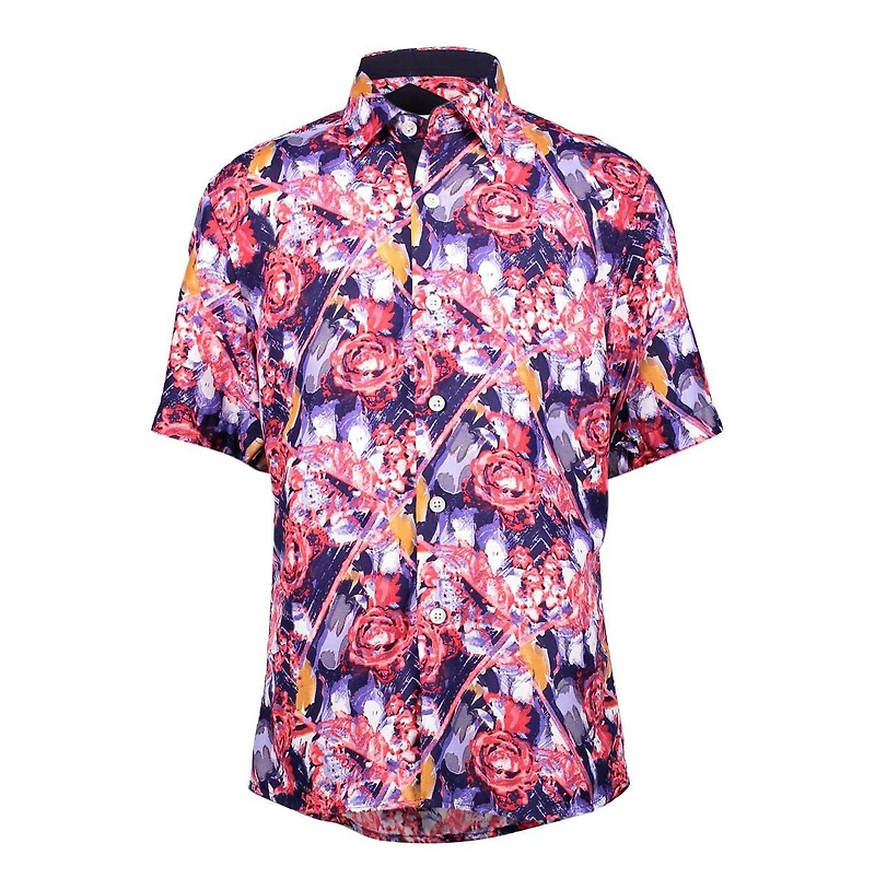 Elie Balleh Big Boys Red Paint Splash Slim Fit Short Sleeve Shirt