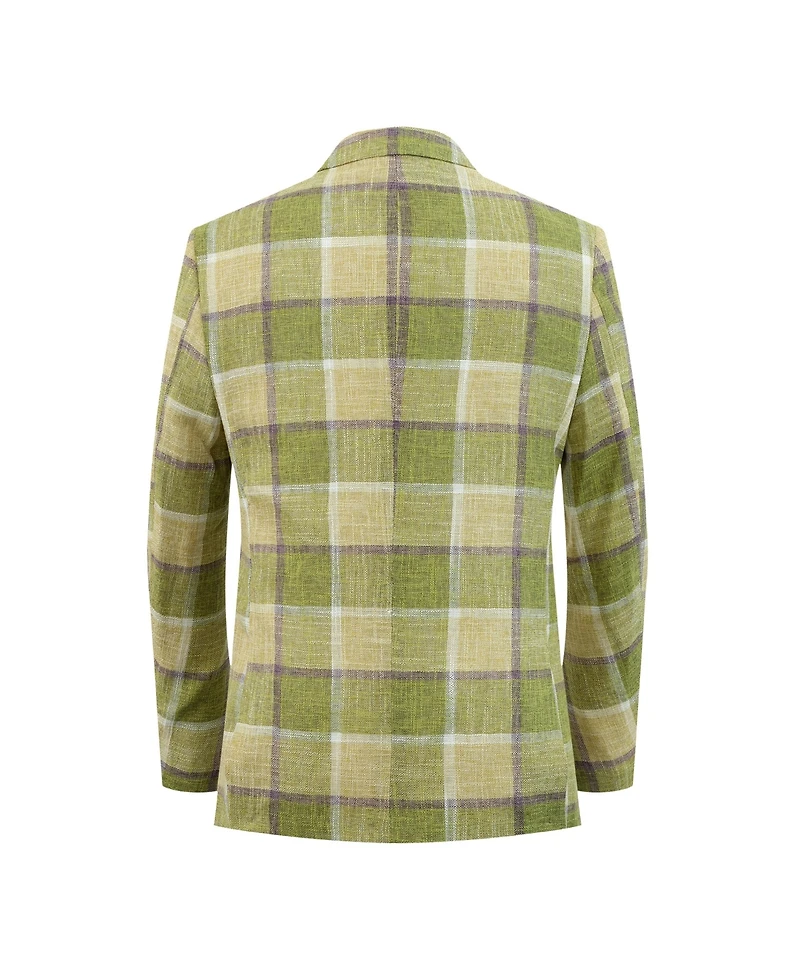 Elie Balleh Boys Green Slim Fit Plaid Blazer