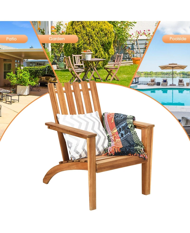 Gymax Patio Lounge Chair Outdoor Wooden Adirondack Chair w/ Armrest