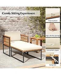 Gymax Outdoor Chaise Lounge Chair Acacia Wood Heavy Duty 1200 lbs Weight Capacity