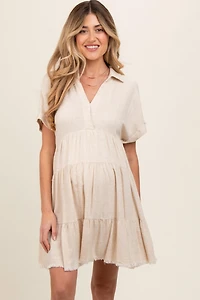 Pinkblush Maternity Cream Tiered Linen Dress