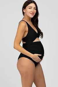 Pinkblush Maternity Black Ruched Sides Front Cutout One Piece Swimsuit