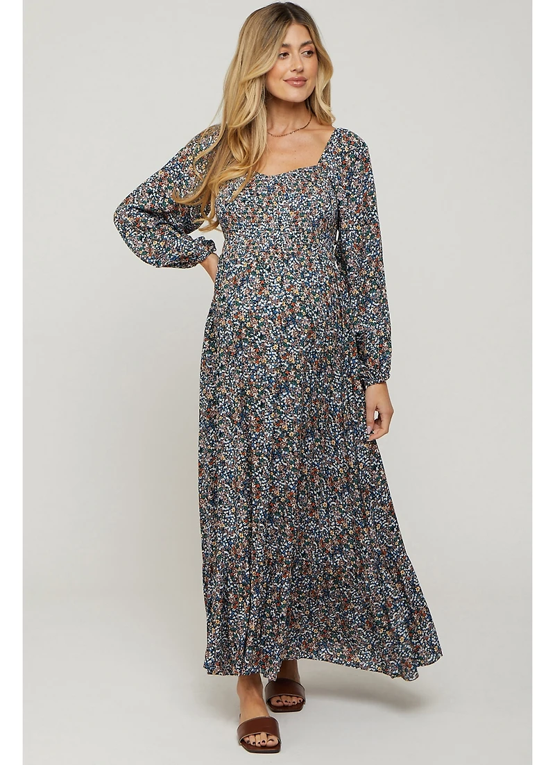 Pinkblush Maternity Navy Floral Long Sleeve Maxi Dress