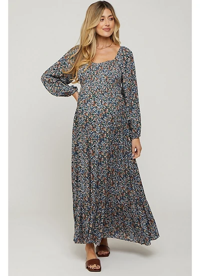 Pinkblush Maternity Navy Floral Long Sleeve Maxi Dress