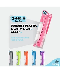 3 Hole Punch Pink, Portable Puncher for Ring Binder, Sheets Capacity, Removable Chip Tray, 10” Ruler School, Office, 1 Pc-by Enday