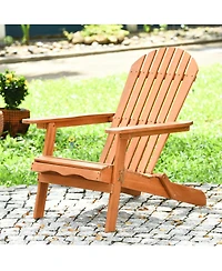 Gymax Eucalyptus Adirondack Chair Foldable Outdoor Wood Lounger Chair