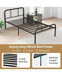 Gymax Twin Bed Frame Metal Platform Bed Base w/ Headboard & Footboard Under Bed Storage