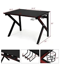 K-Shaped Gaming Desk with Cup Holder Headphone