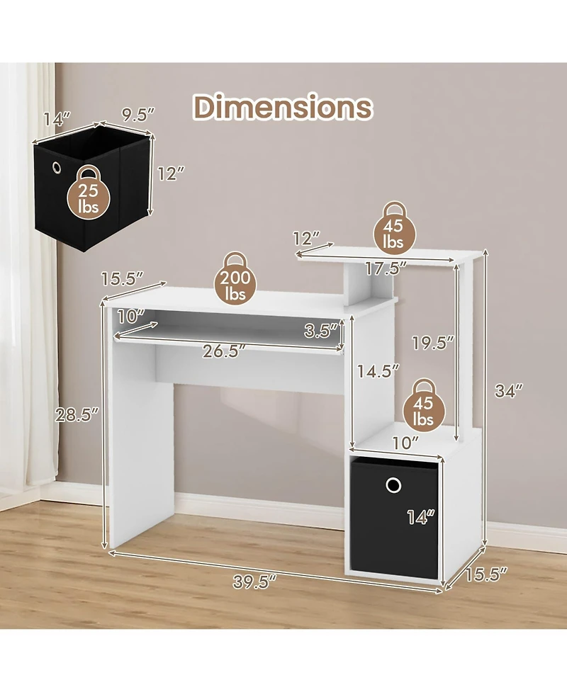 Space-saving Computer Desk with Pull-out Keyboard Tray