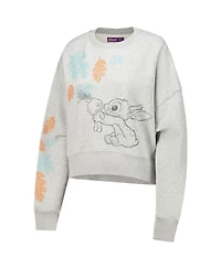 Freeze Max Women's Heather Gray Lilo and Stitch Hold on Tight Loose Fit Cropped Pullover Sweatshirt