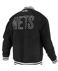 Fisll Men's and Women's Black Brooklyn Nets Logoman Shadow Collection Full-Snap Varsity Jacket
