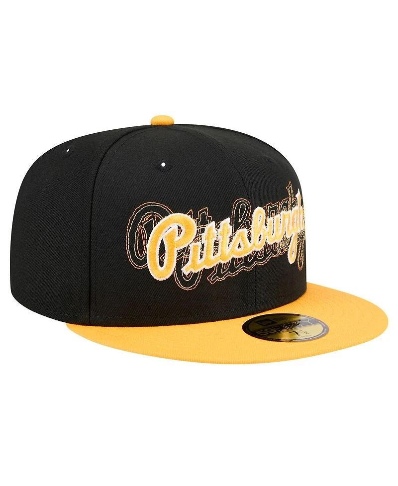 New Era Men's Black Pittsburgh Pirates Shadow Stitch 59FIFTY Fitted Hat