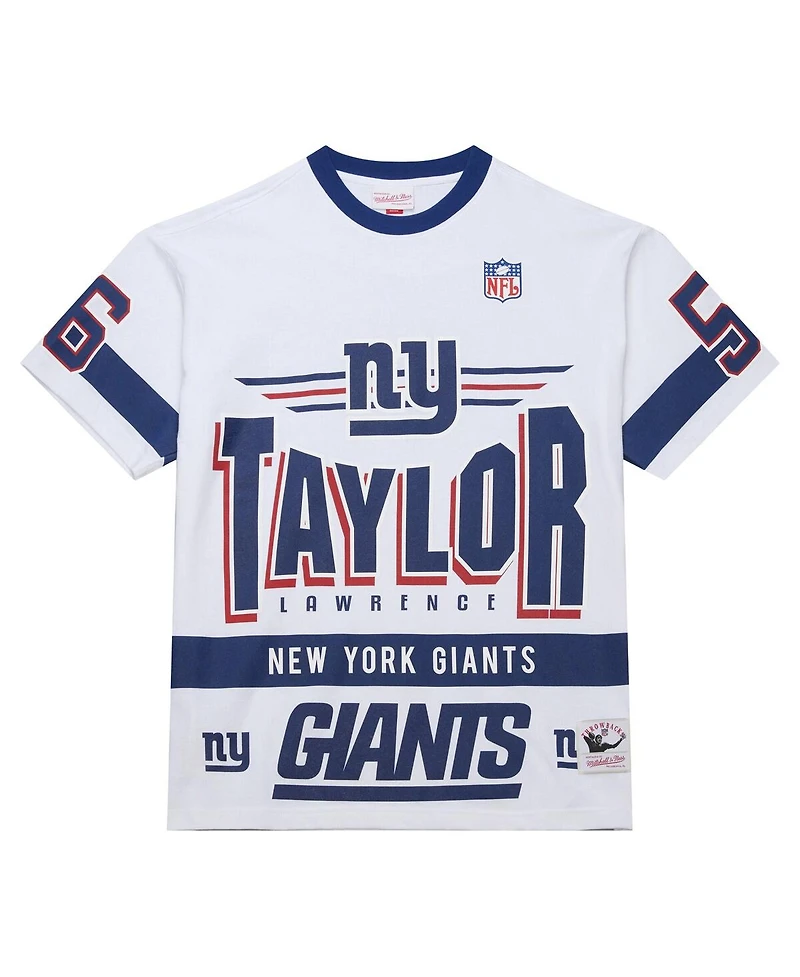 Mitchell & Ness Men's Lawrence Taylor White New York Giants Name Number Team Origins Vintage Logo T-Shirt
