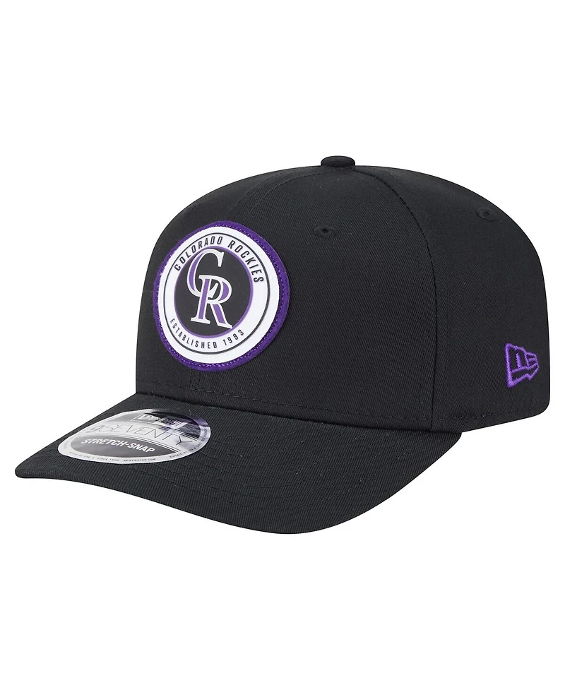 New Era Men's Black Colorado Rockies Circle Patch 9SEVENTY Stretch-Snap Hat
