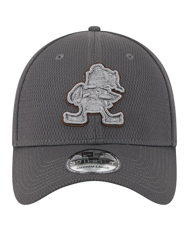 New Era Men's Graphite Cleveland Browns Throwback Logo Main 39THIRTY Flex Hat
