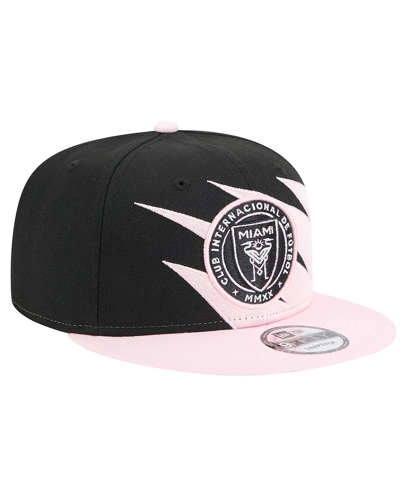New Era Men's Black/Light Pink Inter Miami Cf Jagged 9FIFTY Snapback Hat