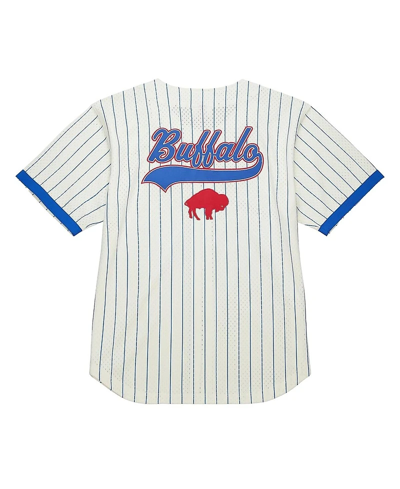 Mitchell & Ness Men's Cream Buffalo Bills Vintage Logo Final Seconds Full-Button Mesh T-Shirt