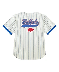 Mitchell & Ness Men's Cream Buffalo Bills Vintage Logo Final Seconds Full-Button Mesh T-Shirt