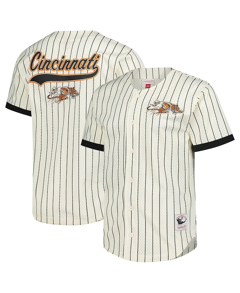 Mitchell & Ness Men's Cream Cincinnati Bengals Final Seconds Vintage Logo Mesh Button-Up Shirt