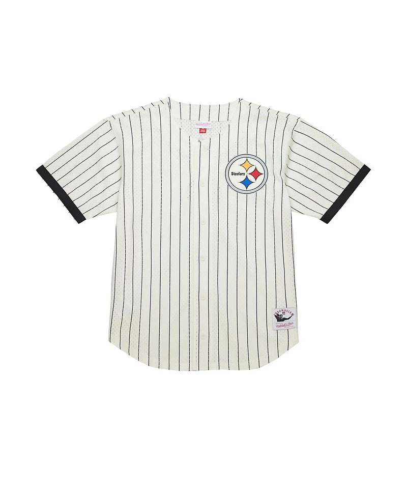 Mitchell & Ness Men's Cream Pittsburgh Steelers Final Seconds Vintage Logo Mesh Button-Up Shirt