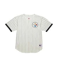 Mitchell & Ness Men's Cream Pittsburgh Steelers Final Seconds Vintage Logo Mesh Button-Up Shirt